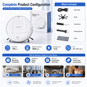 Aspiradora Robótica FCC ETL, 1600mAh Recargable, Automática, Ultra Delgada, Venta al Por Mayor para el Mercado de EE. UU. y Canadá, Directo de Fábrica - Product Image 2