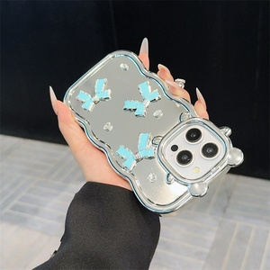Nouveau luxe placage 3D amour coeur Bracelet <span class=keywords><strong>petit</strong></span> ours étui de <span class=keywords><strong>téléphone</strong></span> pour iPhone 16 15 14 13 12 pro max miroir visage antichoc couverture - Product Image 3