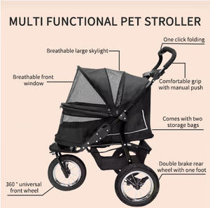 Poussette à trois roues élégante JXB pour la course à pied avec les chiens, poussette pour animaux de compagnie pour chiens de taille moyenne, roue avant pivotante et verrouillable - Product Image 5