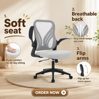 Chaise de bureau moderne ergonomique Dossier pliable et accoudoirs rabattables Chaise de bureau pour ordinateur avec mousse à mailles et tissu