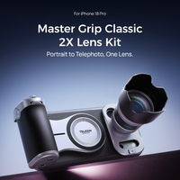 Kit de poignée Telesin Master Grip pour iPhone 17/18 Pro Series/Max, kit de poignée pour appareil photo, 2 objectifs téléobjectifs, télécommande sans fil, contrôle du zoom, ABS