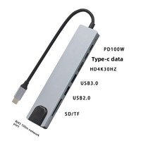 Hub Tipe-C 8-in-1 dengan Port Ethernet dan USB-A, Dock USB-C Multi-Fungsi dengan Logo Terukir Laser