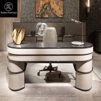 La Chine fournit des meubles de bureau de Salon moderne à bord rond incurvé brillant Table en cuir blanc bureau de PDG