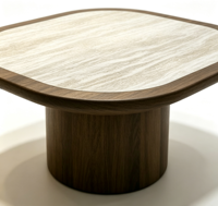 Table basse carrée Atoll avec plateau en bois incrusté, design moderne pour salon, meubles classiques pour la maison