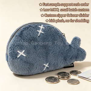 Porte-monnaie en peluche personnalisé en forme de baleine, porte-clés, petit sac de rangement zippé en fourrure de dessin animé, pochette en peluche personnalisable - Product Image 2
