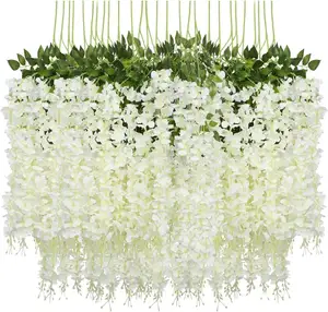 Karangan bunga dekorasi dinding pesta pernikahan Tanaman rambat bunga buatan Wisteria bunga gantung