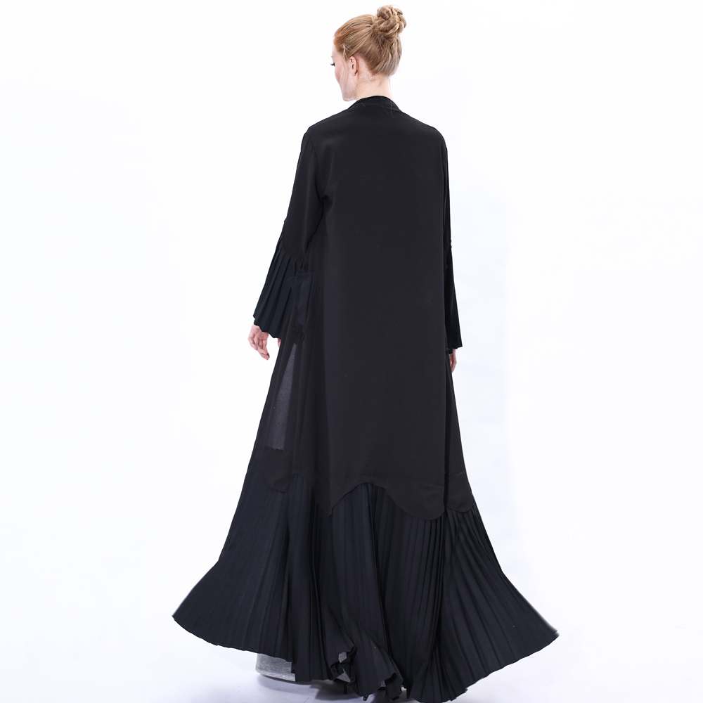 Muslim Women Abaya Dress Long Sleeve Robe Cardigan with belt Design Trumpet pleated Sleeve Lady Long Sleeve Maxi Dress 91225