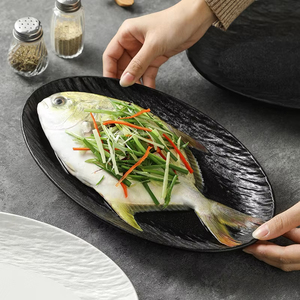 Four à micro-ondes disponible, style nordique, plat ovale en céramique noir mat/blanc <span class=keywords><strong>de</strong></span> 12 pouces pour restaurant - Product Image 4