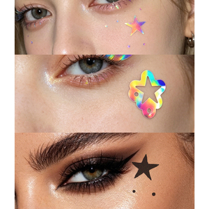 Autocollants de <span class=keywords><strong>tatouage</strong></span> temporaire pour le visage, effet holographique étoile, pour festival de musique et soirée rave - Product Image 3