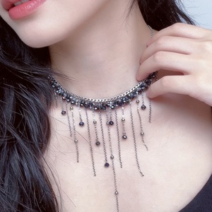 Collier à pampilles en cristal, argent 925 plaqué rhodium, collier vintage pour femme, à porter au quotidien - Product Image 4