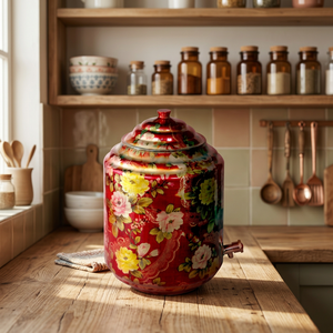 Distributeur d'eau floral rouge avec robinet en cuivre pour usage domestique - Product Image 2