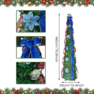 Sapin de Noël avec des rubans en velours bleu et des décorations rouges et bleues, parfait pour les fêtes de fin d'année - Product Image 4