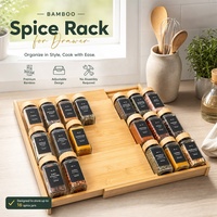 Organisateur d'épices extensible en bambou naturel écologique à 4 niveaux, type tiroir incliné, pour tiroir de cuisine