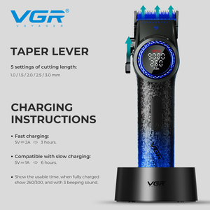 <span class=keywords><strong>Tondeuse</strong></span> <span class=keywords><strong>Cheveux</strong></span> Sans Fil VGR-001 Bleue Pro 2025 : 9000 Tr/Min, Rechargeable USB, avec Multiples Guides de Coupe et Accessoires pour Salon - Product Image 3