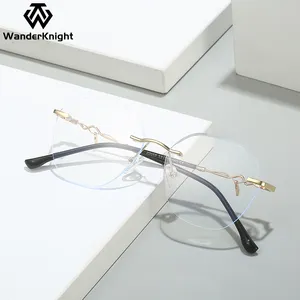 Óculos de óculos de metal para homens e mulheres sem moldura, óculos anti-luz azul sem moldura