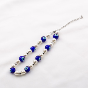 Faux Pearl Evil Eye Beaded Bracelet <b>Titanium</b> Steel Chain Unisex Jewelry Round Ball Shape Geometric Design XYB0117 - Product Image 3