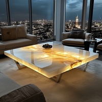 Französischer Stil Quadratischer Leuchtender Jade Luxus-Couchtisch Hochwertiger Moderner Naturmarmor Wohnzimmer Minimalistisches Villa-Heim-Möbelstück