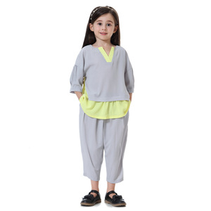 Set di 2 pezzi top e pantaloni Harem <span class=keywords><strong>Arab</strong></span> bambina camicia lunga e pantaloni Set morbido vestiti per bambina musulmani - Product Image 2