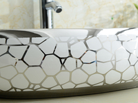 Lavabo en céramique plaqué or luxueux KD-03GBF pour salle de bain, articles sanitaires de Chaozhou, design argenté, lavabo en forme d'œuf