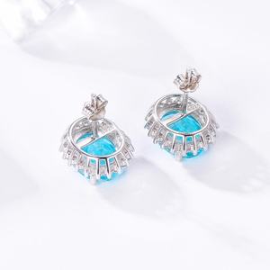 แหวนเงินแท้ 925 ประดับเพชร CZ ทรงฮาโล แหวนเพชรฟิวชั่นสโตน เครื่องประดับทัวร์มาลีน พาราไอบา แหวนหมั้น - Product Image 2