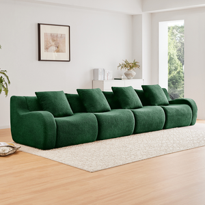 Ensemble de canapé convertible 4 places, design moderne, tissu Teddy de haute qualité, aucun assemblage requis, accoudoirs incurvés pour un usage en appartement - Product Image 4