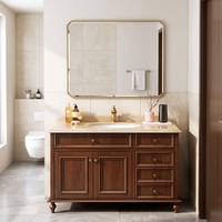 Meubles de salle de bain de luxe personnalisables en bois massif, design européen, étanches, avec armoire à pharmacie et éclairage LED tactile
