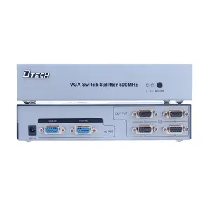 Dtech 500MHZ תמיכת XGA VGA SVGA 2 קלט 4 פלט VGA מתג ספליטר 2x4 85m