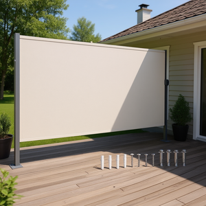 Toldo Lateral Retráctil para Exteriores de 71 x 138 Pulgadas, Beige, Poliéster, Impermeable, Protección UV, Barrera Contra el Viento - Product Image 3