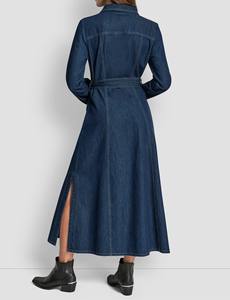 Vestido Maxi de Mezclilla Sólido con Corte en A, Mangas Largas, Cuello Alto, Aberturas Laterales, Forro de Algodón, Estilo Casual para Uso Diario, Primavera y Otoño, Tipo Halter - Product Image 4