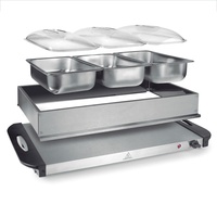 Triple Three 2,5 Qt. Plateaux, chauffe-plats de buffet, contrôle de la température, couvercles transparents à fentes, 7,5 Qt au total, en acier inoxydable