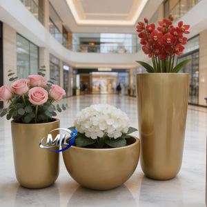 Maceta Redonda Dorada de Fibra de Vidrio para Centro Comercial, Maceta Duradera para Decoración de Jardín y Hogar - Product Image 4