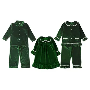 RTS Boys Girls Green Velvet Family Sleepwear Kids Adult Sleepwear Pajama For Christmas Holiday