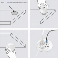 Prise de courant encastrée ronde blanche de 3 pouces pour bureau, multiprise avec 2 ports USB à charge rapide, accessoires électriques de bureau