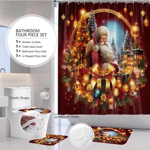 Red Santa Christmas Scene Polyester Shower Curtain Bathroom Curtain Digital Print Custom Print Waterproof Bulk Wholesale Modern - Product Image 3
