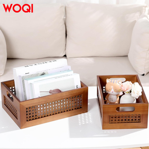 <span class=keywords><strong>Panier</strong></span> de rangement en rotin et <span class=keywords><strong>bois</strong></span> WOQI, d'inspiration vintage, multi-usages, avec poignées, pour la cuisine, le pique-nique, la salle de bain et la décoration intérieure - Product Image 5