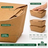 Caja de Almuerzo Desechable de Papel Kraft, Envase de Alimentos para Llevar, Pollo Frito, Ensalada, Biodegradable, Ecológico, Cajas para Llevar de 800 ml