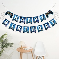 Bannière d'anniversaire pour manette de jeu, décoration de fête Joyeux Anniversaire, thème Jeu, papier spirale bleu