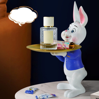 Fabricant de statues personnalisées de lapin serveur en polyrésine, figurine décorative de lapin blanc porte-clés, artisanat en résine