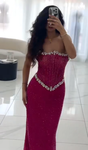 精致晚礼服无肩带水晶舞会礼服亮片珠饰公主无袖定制前庭 - Product Image 2