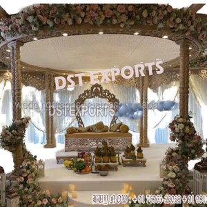 Encantadora boda madera doble poste Mandap tradicional doble poste madera Mandap decoración maravillosa boda madera Mandap Decoración - Product Image 1