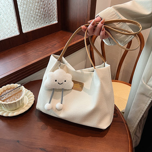 Canvas Single <b>Strap</b> <b>Shoulder</b> Bag Women Tote Bucket Purse Fashion Water Resistant Open Top Daily Use All Seasons Minimalist Style - Product Image 3