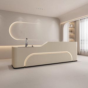 Bureau de réception minimaliste moderne avec éclairage LED, surface solide ovale, mobilier de bureau pour usage commercial - Product Image 4