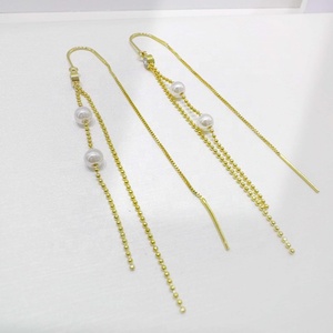 wholesale plata 925 <b>silver</b> women summer casual <b>long</b> <b>earring</b> fine bridal bulk korean gold plated vintage pearl tassel <b>earrings</b> - Product Image 4