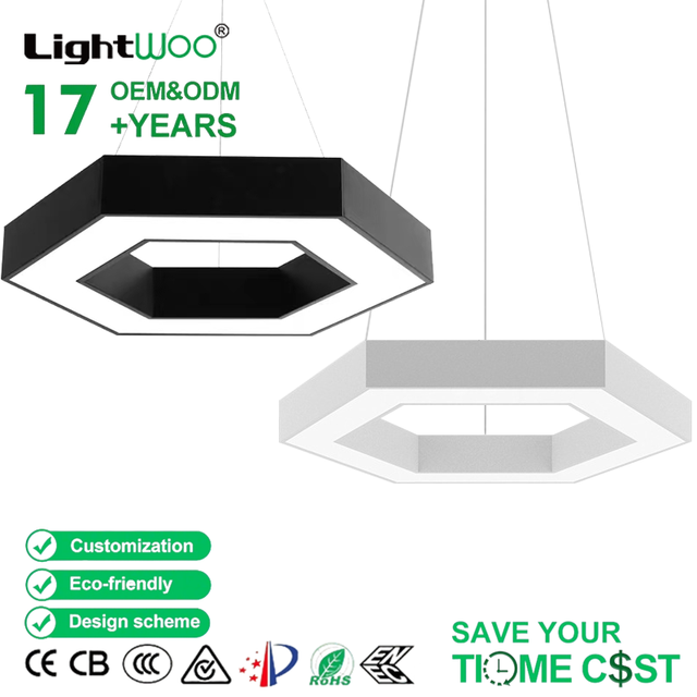 Energy-Efficient LED Linear Light Triangle square Hexagonal Shade Chandelier Iron for Office Gym Supermarket Industrial Lighting