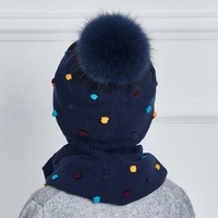 Bonnet et écharpe d'hiver en tricot pour enfants et garçons, ensemble avec pompon en fourrure véritable, doublure chaude, bonnets mignons pour tout-petits avec écharpes, vente en gros