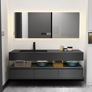 Fournisseur <span class=keywords><strong>de</strong></span> meubles-lavabos flottants <span class=keywords><strong>de</strong></span> luxe, armoire à miroir, ensemble <span class=keywords><strong>de</strong></span> meubles-lavabos modernes en <span class=keywords><strong>noir</strong></span> mat à fixation murale - Product Image 3