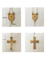 Collier chapelet en perles de cristal, crucifix catholique Saint Benito, pendentif croix en acier inoxydable plaqué or, bijoux religieux de prière