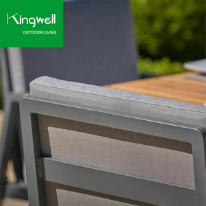 Bền Đơn Giản Trung Đông Phong Cách Đồ Nội Thất Ngoài Trời Nhôm UV Kháng Vườn Bàn Ăn Và 6 Ghế Với Tếch Tay Vịn - Product Image 6