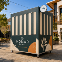 Kiosque alimentaire mobile sur mesure avec fenêtres de service rabattables, intérieur en acier inoxydable, stand de vente de café et de snacks extérieur sur roues