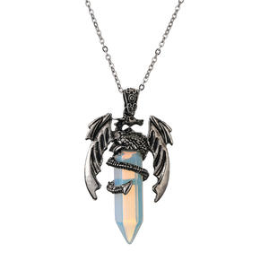 Collier pendentif dragon en pierre naturelle, bijoux en cristal brut, pierre de guérison sculptée à la main, cadeau du zodiaque pour hommes et femmes - Product Image 5